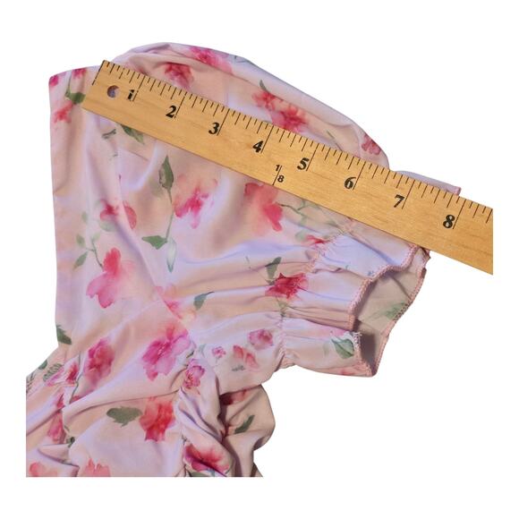 Coquette Womens Top Small Pink Floral Puff Sleeves Ruched Cottagecore Feminine - Picture 7 of 9
